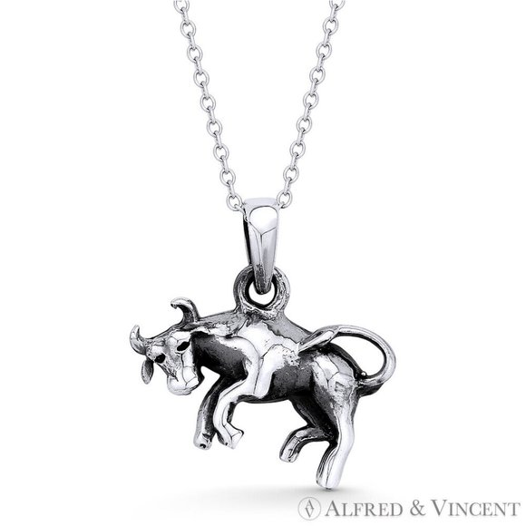 Taurus Zodiac Sign Astrology Pendant in Oxidized .925 Sterling Silver - Picture 1 of 1